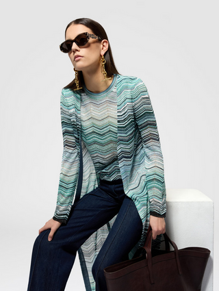 Cardigan lungo motivo chevron con paillettes