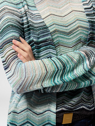 Cardigan lungo motivo chevron con paillettes