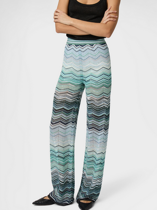 Pantaloni ampi in viscosa chevron lamé con paillettes Missoni