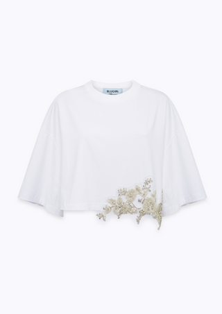 T-Shirt in jersey con patch in cristalli Blugirl