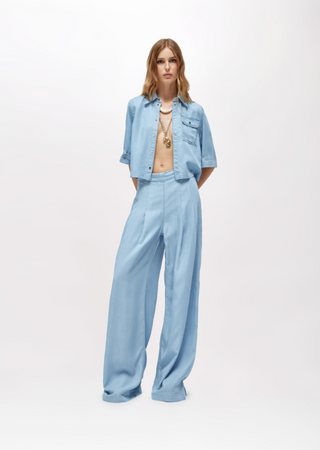 Jeans wide leg in denim con spilla Blugirl