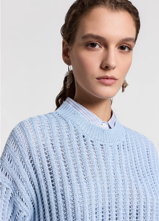 Maglia traforata in cotone color celeste Peserico