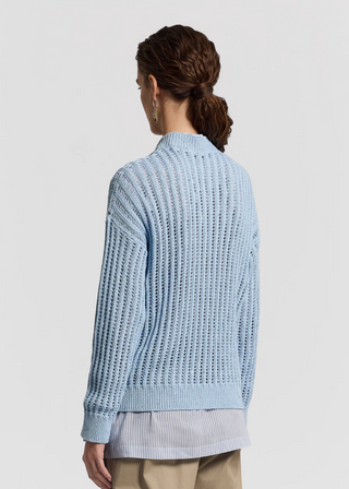 Maglia traforata in cotone color celeste Peserico